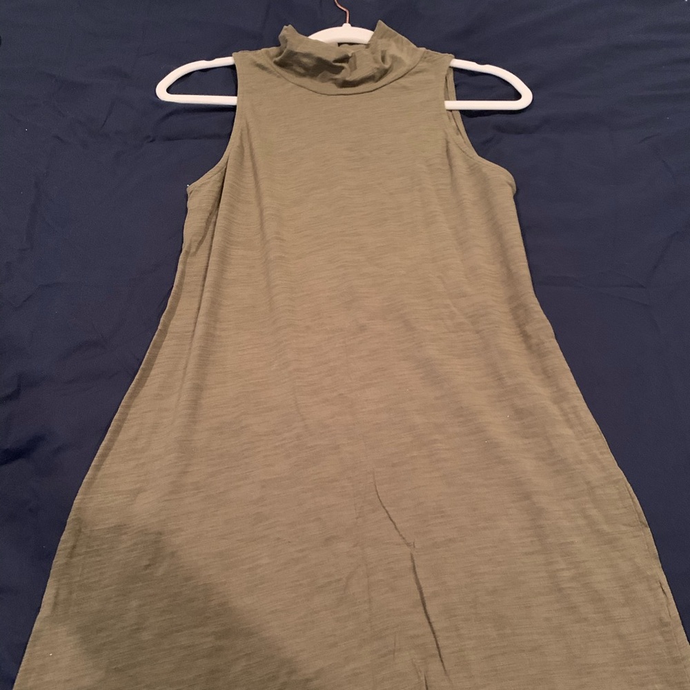 Sleeveless Olive Mock Neck Swing Dress